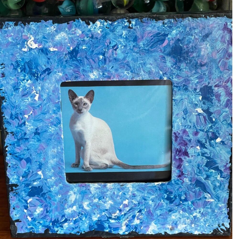 Vintage Small Cat Picture Upcycled Print 6.5x6.5 Blue Point Siamese Cottagecore